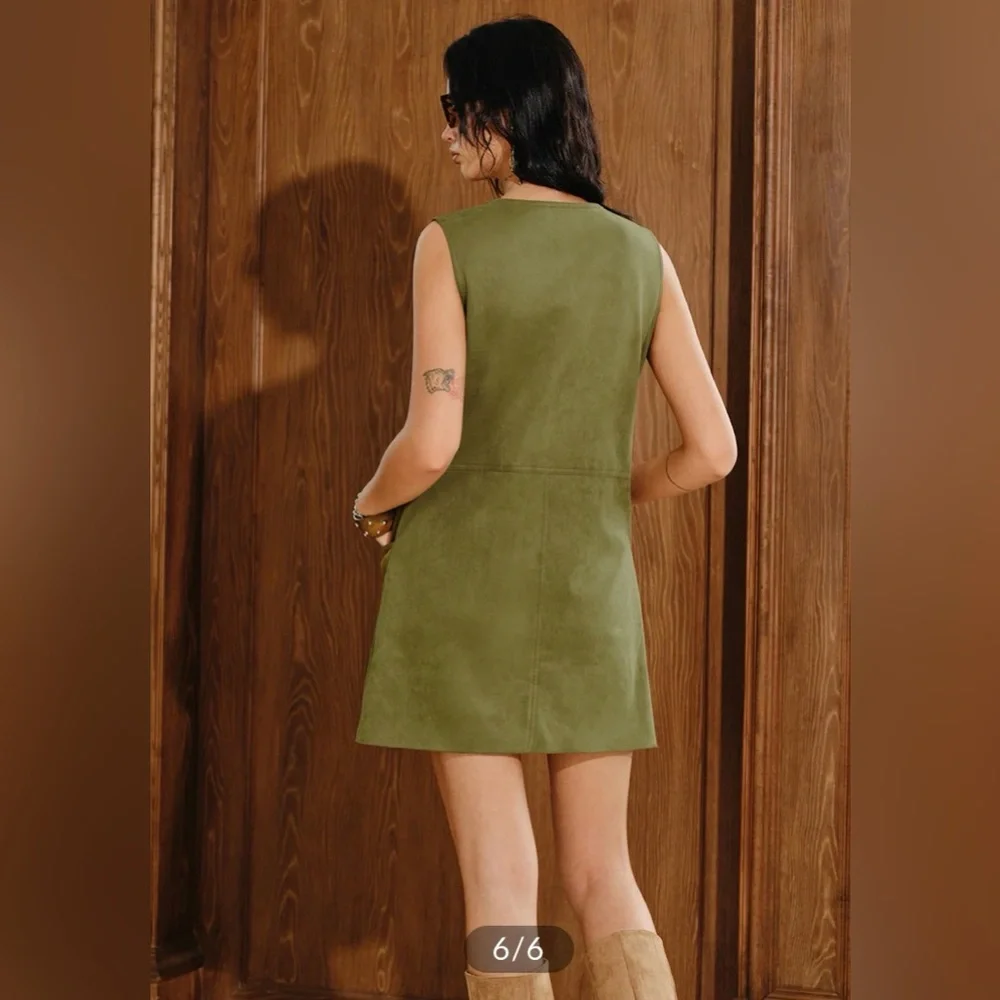 Commense polyester suede effect metal button mini dress small - Picture 4 of 10